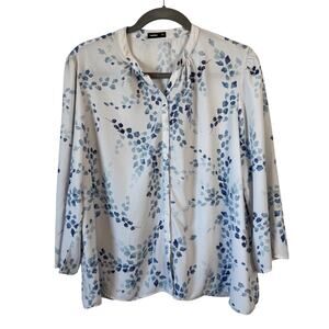 Hekka Floral Top Blouse Women's Size 3XL Button Up Blue White Long Sleeve